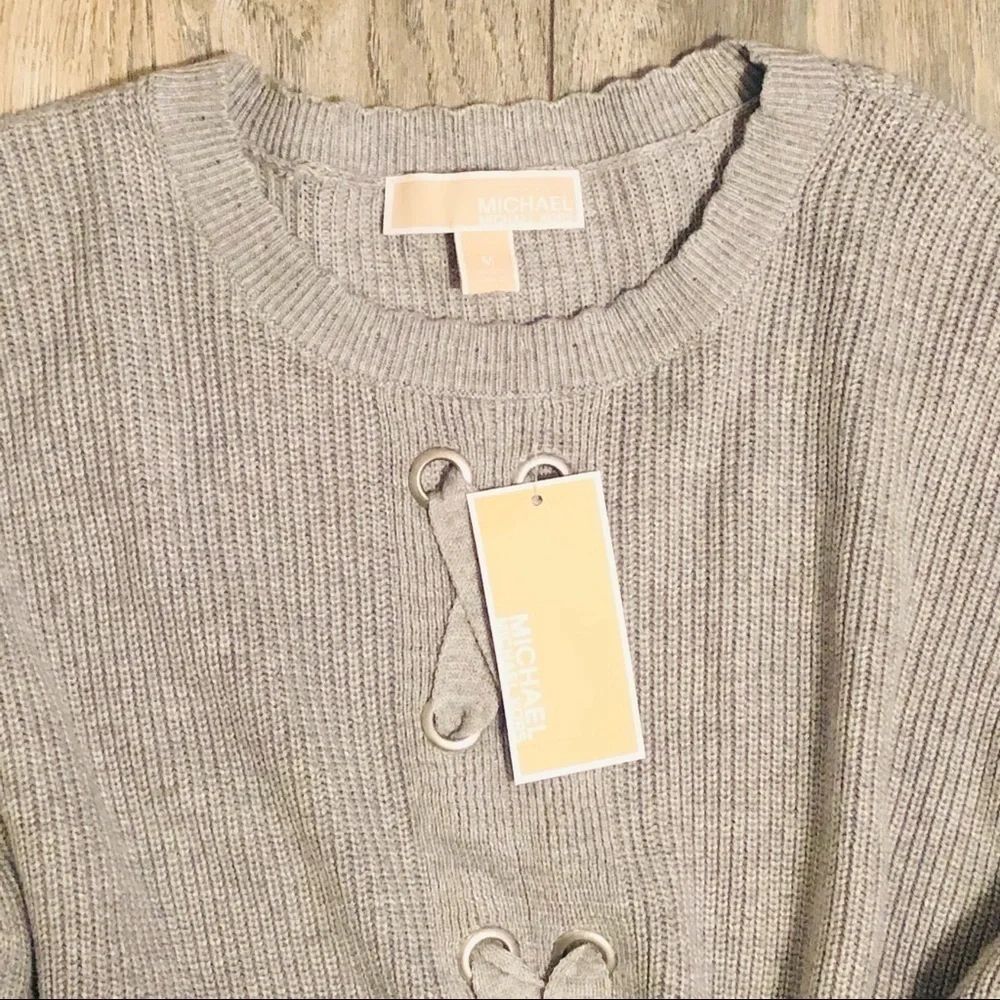 NWT Michael Kors Gray Lace Up Front Knit Sweater Size Medium